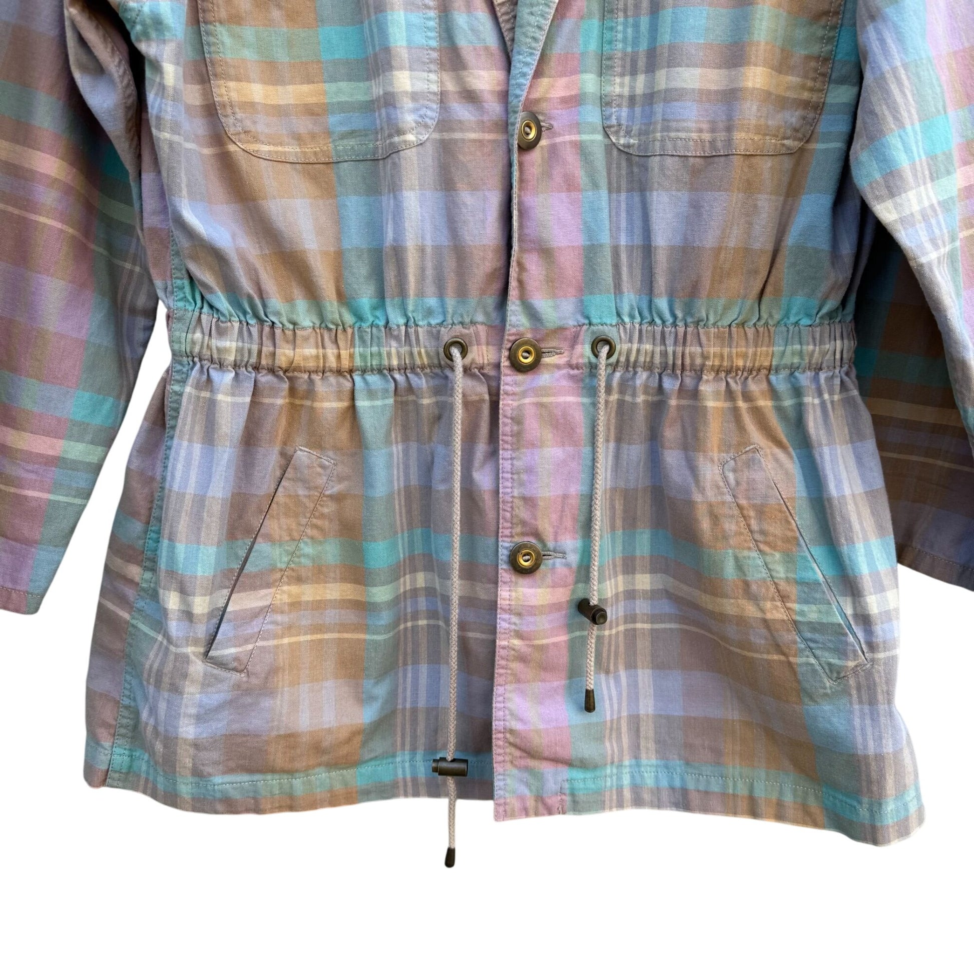 Lizwear Vintage 80s Pastel Plaid Womens Elastic Drawstring Waist Retro Jacket L