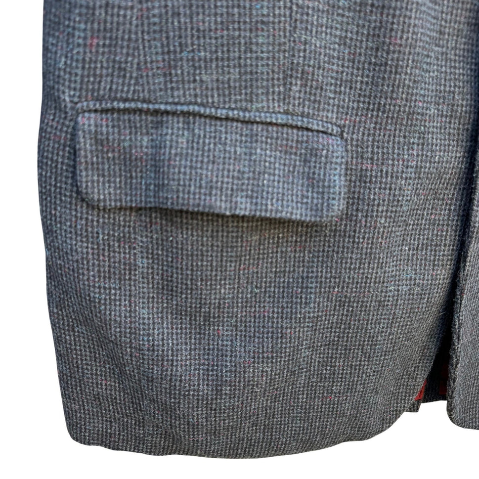 Jordache Vintage 80s Mens Grey Tweed Linen Wool Blend Blazer Sport Coat 44R