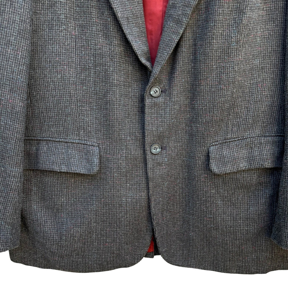 Jordache Vintage 80s Mens Grey Tweed Linen Wool Blend Blazer Sport Coat 44R
