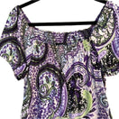 Switch AGB Women&#39;s Purple Paisley Tie Waist Smock Neck Off Shoulder Shirt Blouse Top 2 image