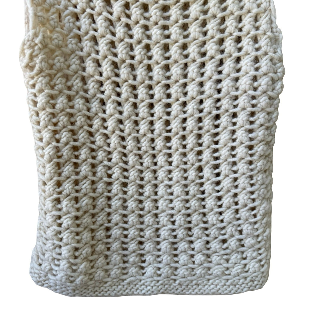 Lucky Brand Woolens Hand Knit Wool Chunky Lattice Turtleneck Sweater Cream L