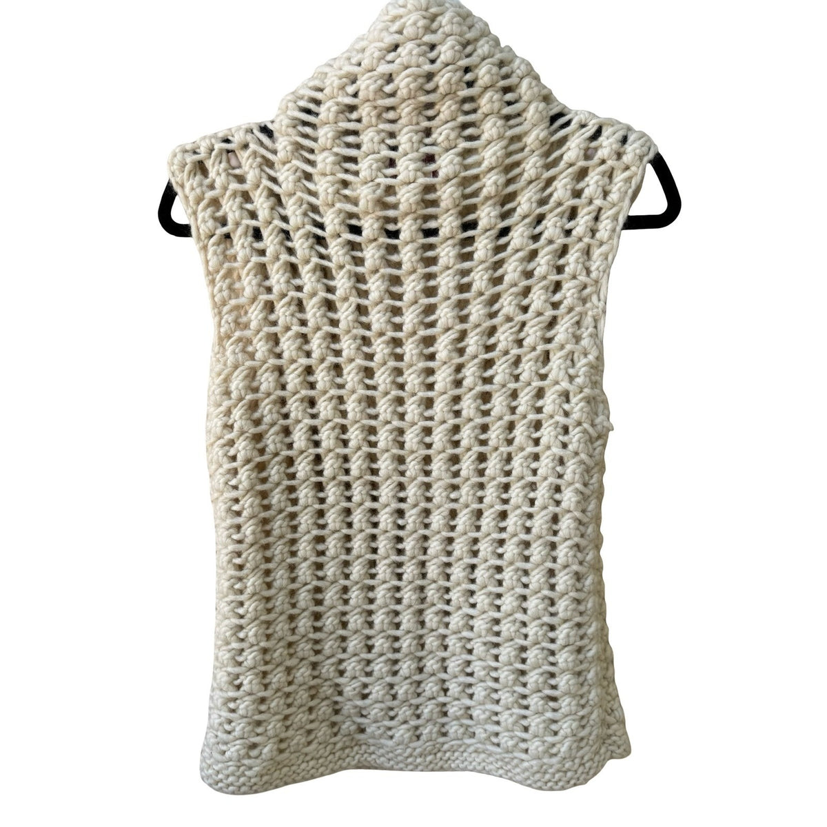 Lucky Brand Woolens Hand Knit Wool Chunky Lattice Turtleneck Sweater Cream L