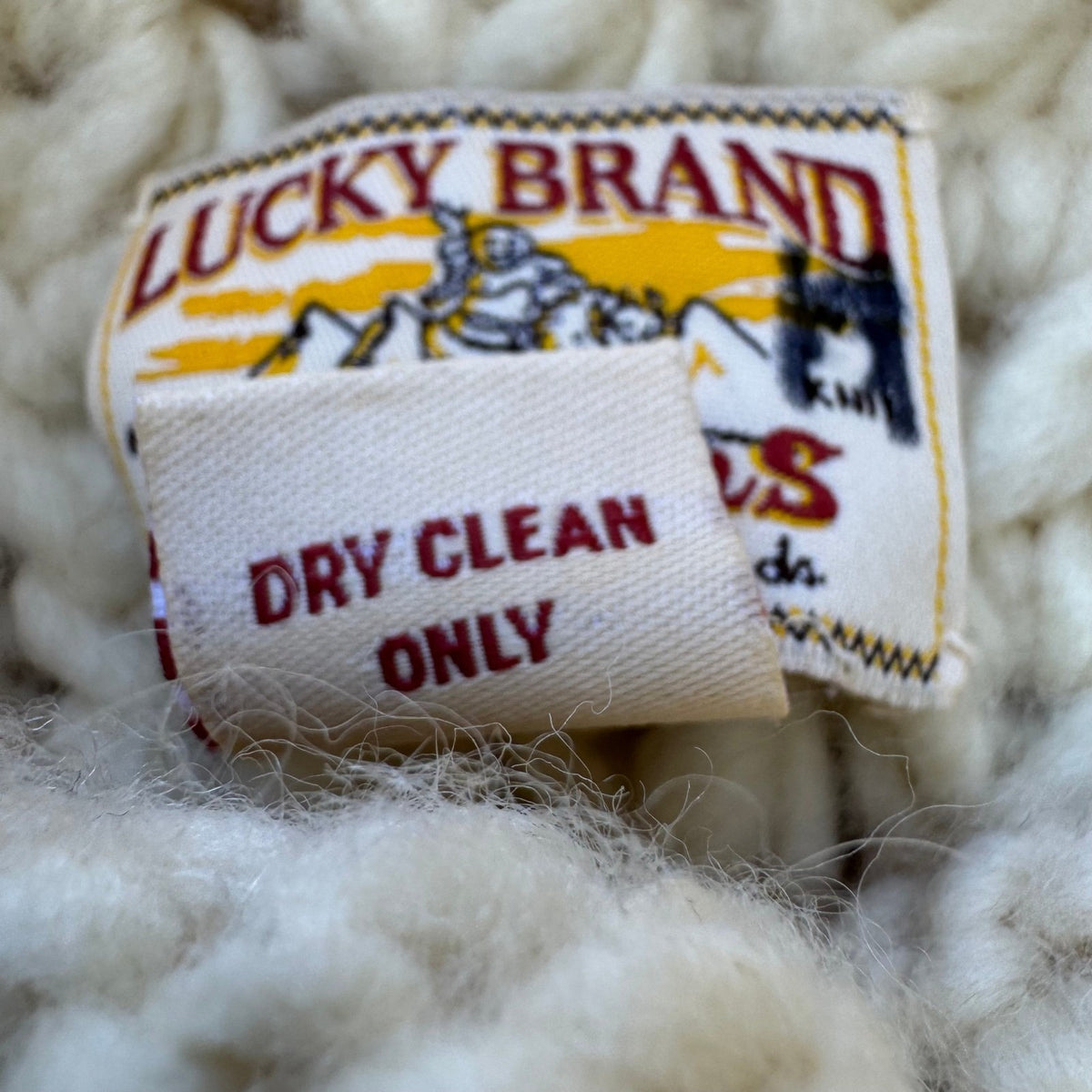 Lucky Brand Woolens Hand Knit Wool Chunky Lattice Turtleneck Sweater Cream L