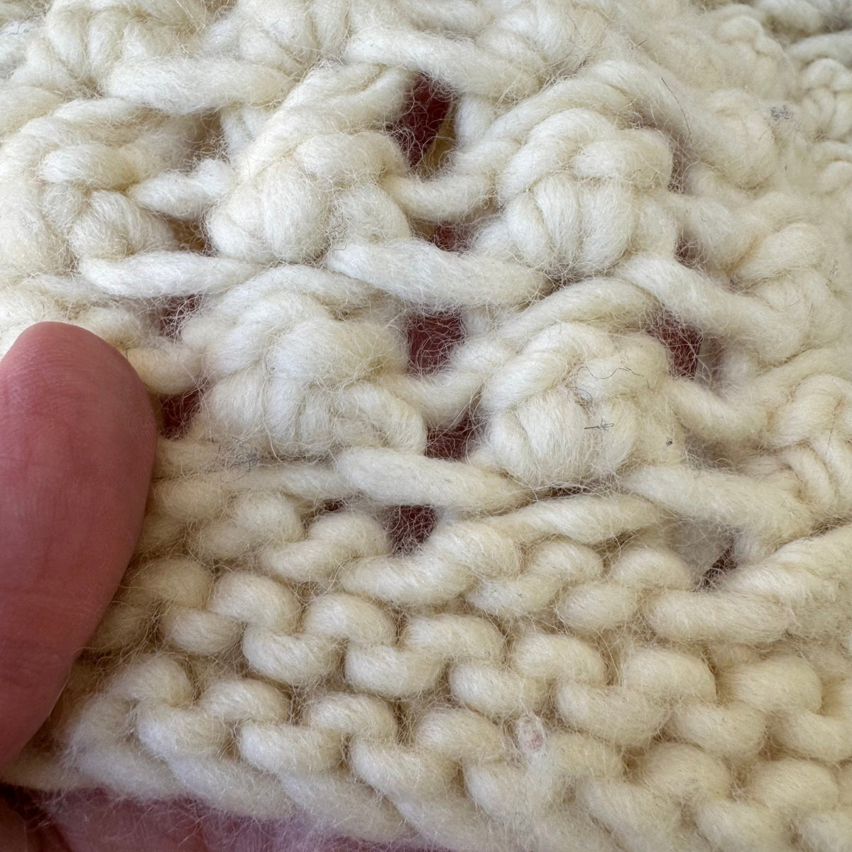 Lucky Brand Woolens Hand Knit Wool Chunky Lattice Turtleneck Sweater Cream L
