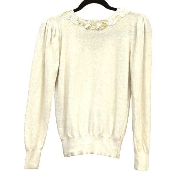 Angora Vintage Ivory Sequin V Neck Pleat Balloon Sleeve Knit Old Money Sweater S