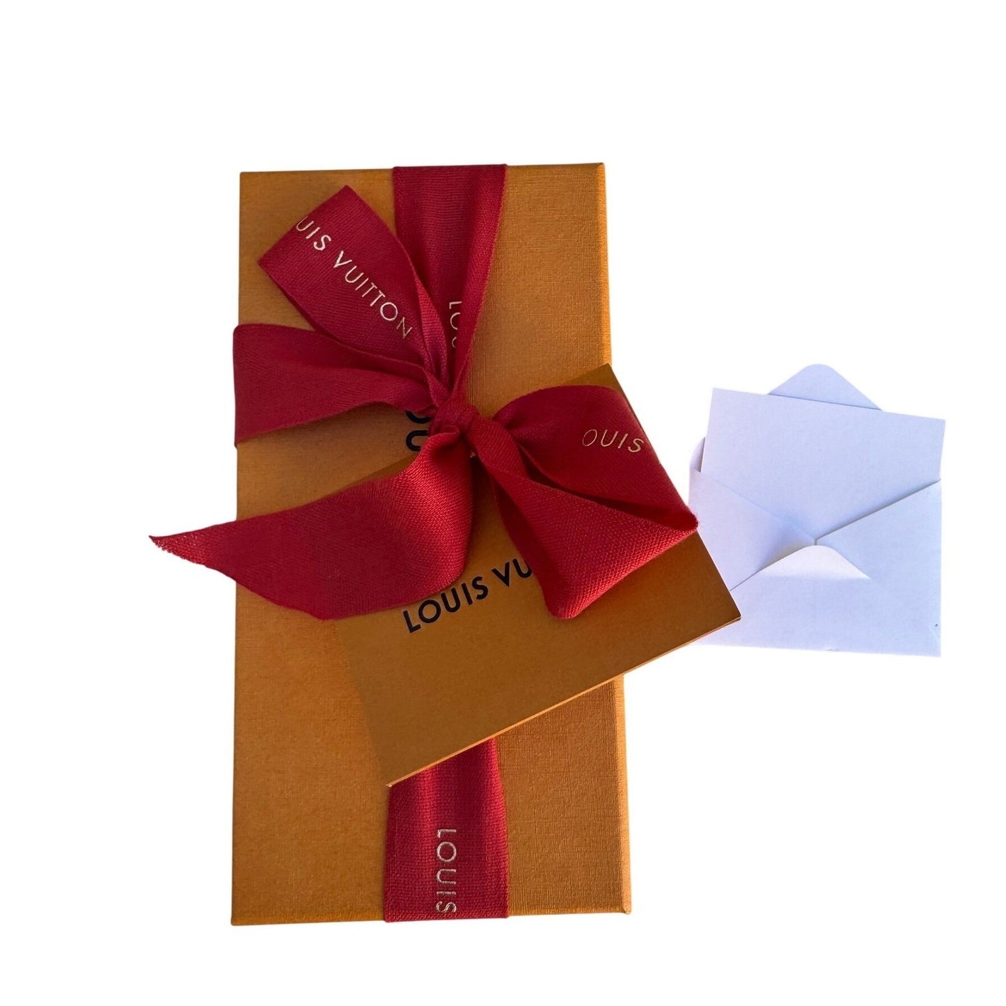 Louis Vuitton Orange Rectangle Drawer Gift Box Red Ribbon Card and Envelope Set