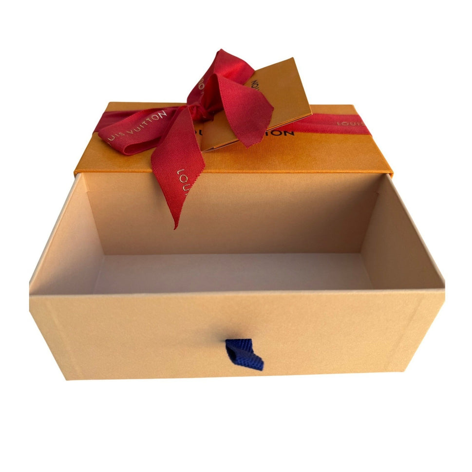 Louis Vuitton Orange Rectangle Drawer Gift Box Red Ribbon Card and Envelope Set