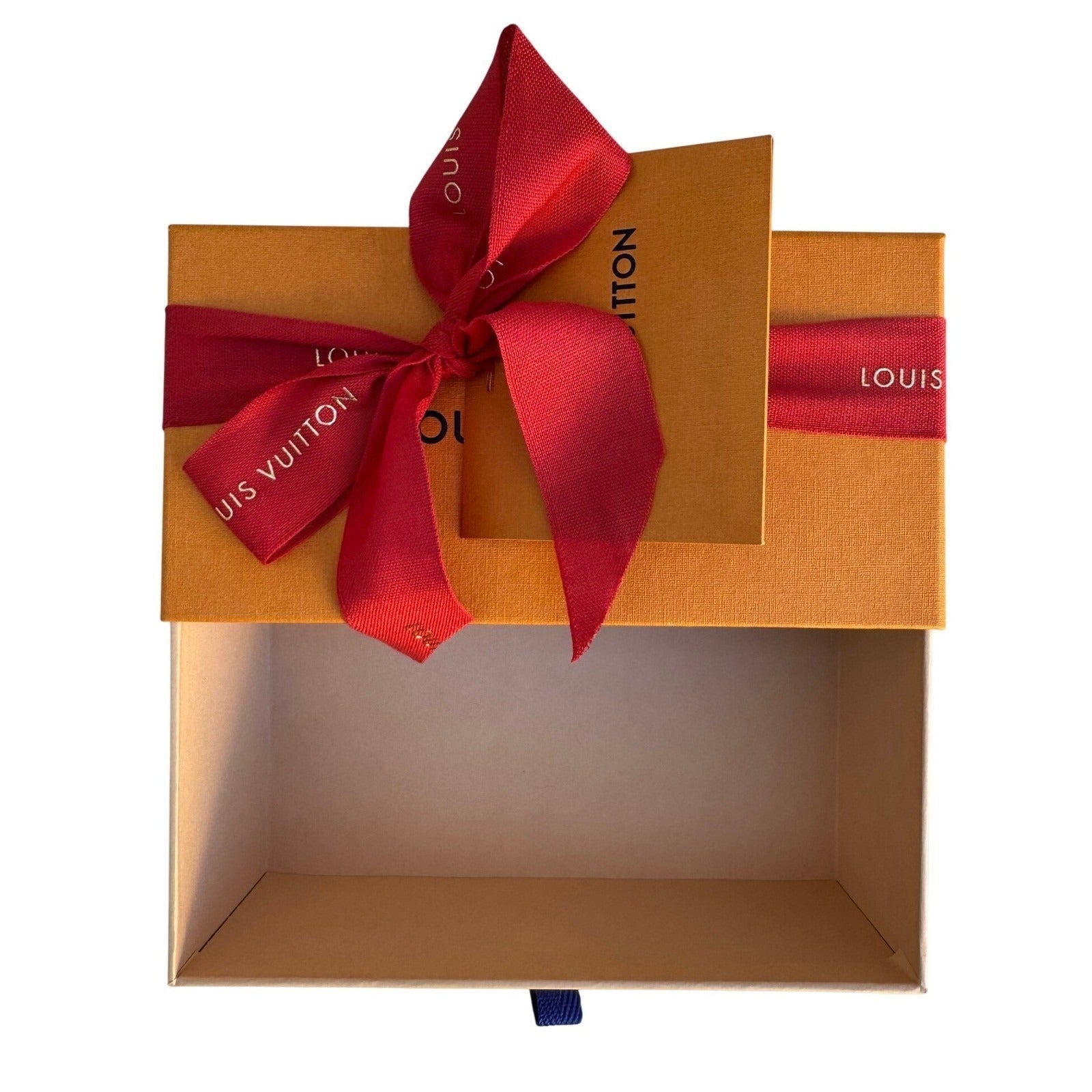 Louis Vuitton Orange Rectangle Drawer Gift Box Red Ribbon Card and Envelope Set