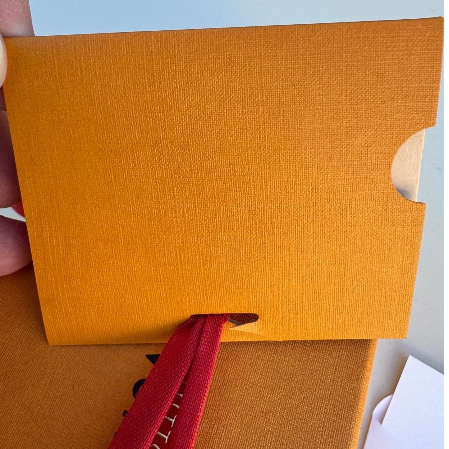 Louis Vuitton Orange Rectangle Drawer Gift Box Red Ribbon Card and Envelope Set