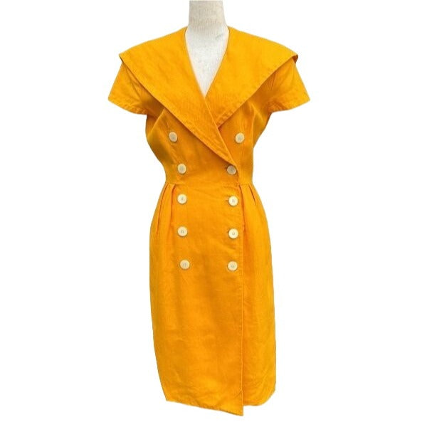 Nipon Boutique Vintage 60s Double Breasted Sailor Collar Women's Linen Midi Dress