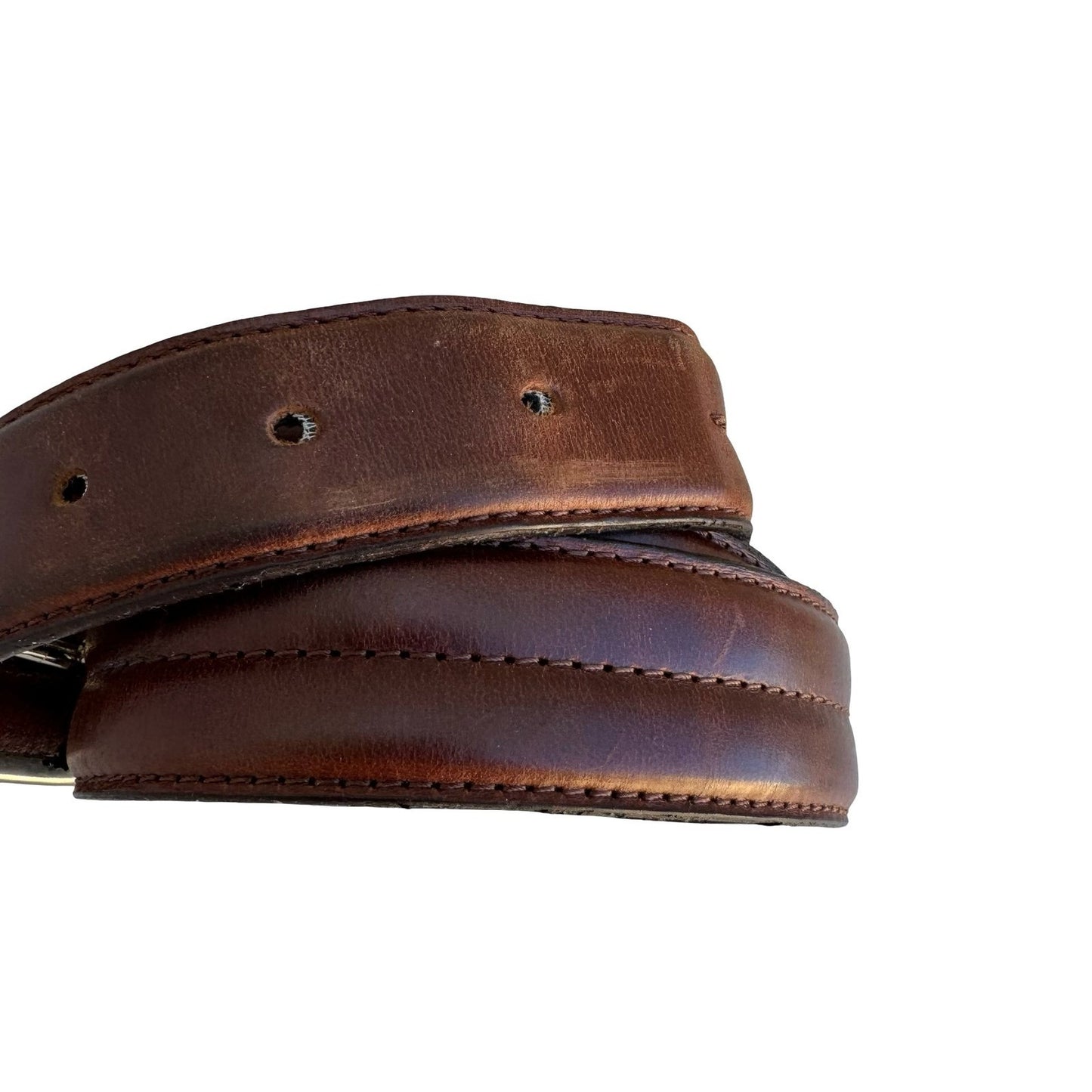 HJ-20 Italian Oil-Tanned Cowhide Leather Belt Brown Size 34 Double Stitched