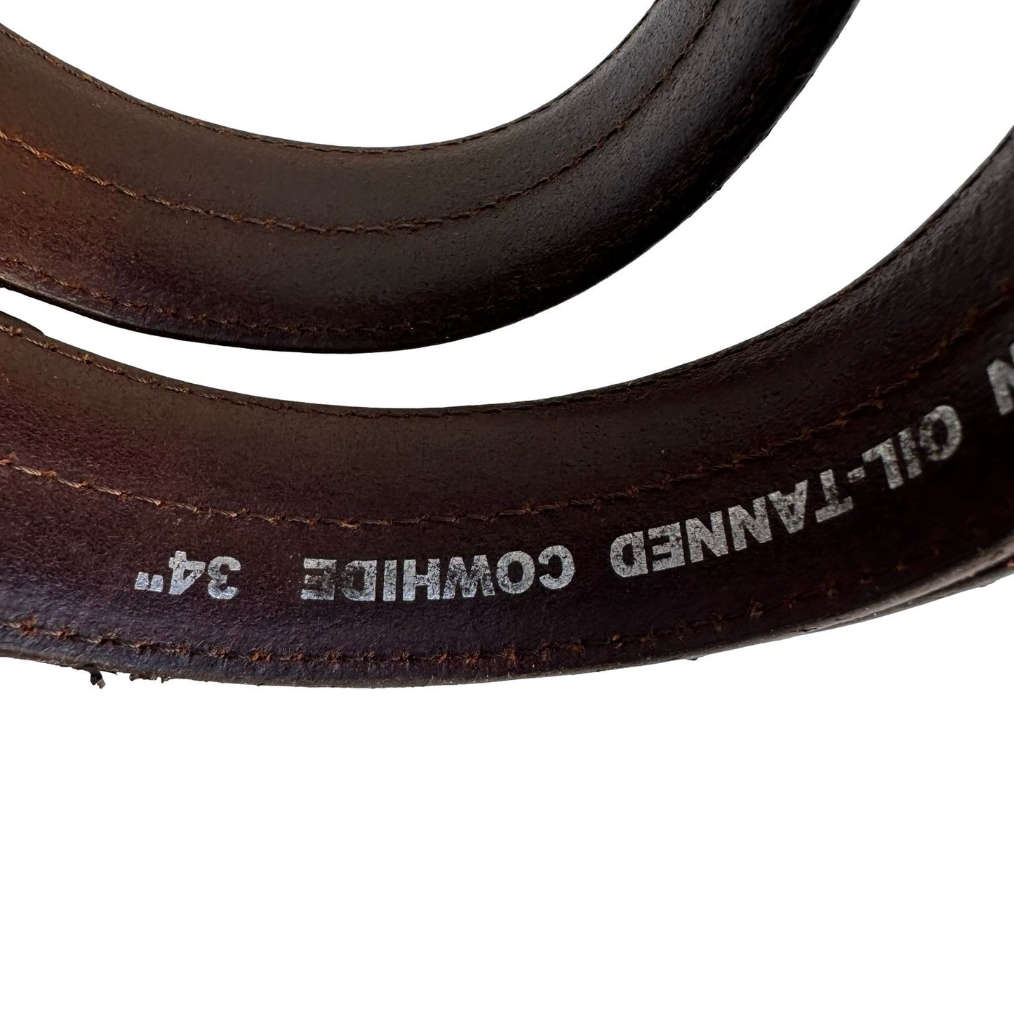 HJ-20 Italian Oil-Tanned Cowhide Leather Belt Brown Size 34 Double Stitched