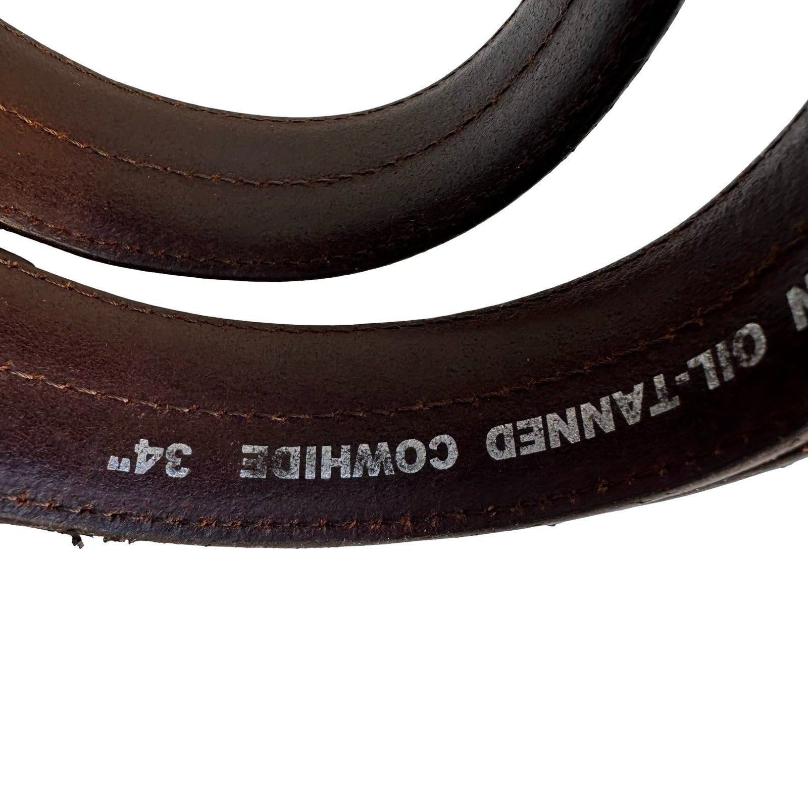 HJ-20 Italian Oil-Tanned Cowhide Leather Belt Brown Size 34 Double Stitched