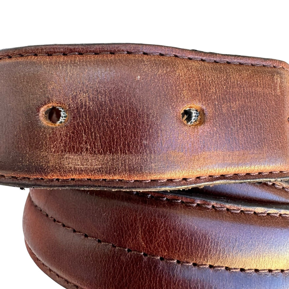 HJ-20 Italian Oil-Tanned Cowhide Leather Belt Brown Size 34 Double Stitched