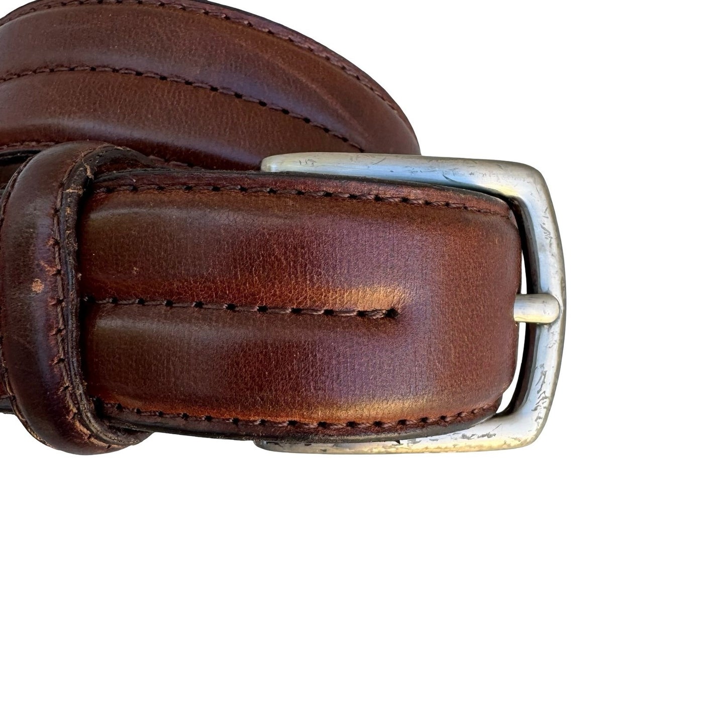 HJ-20 Italian Oil-Tanned Cowhide Leather Belt Brown Size 34 Double Stitched