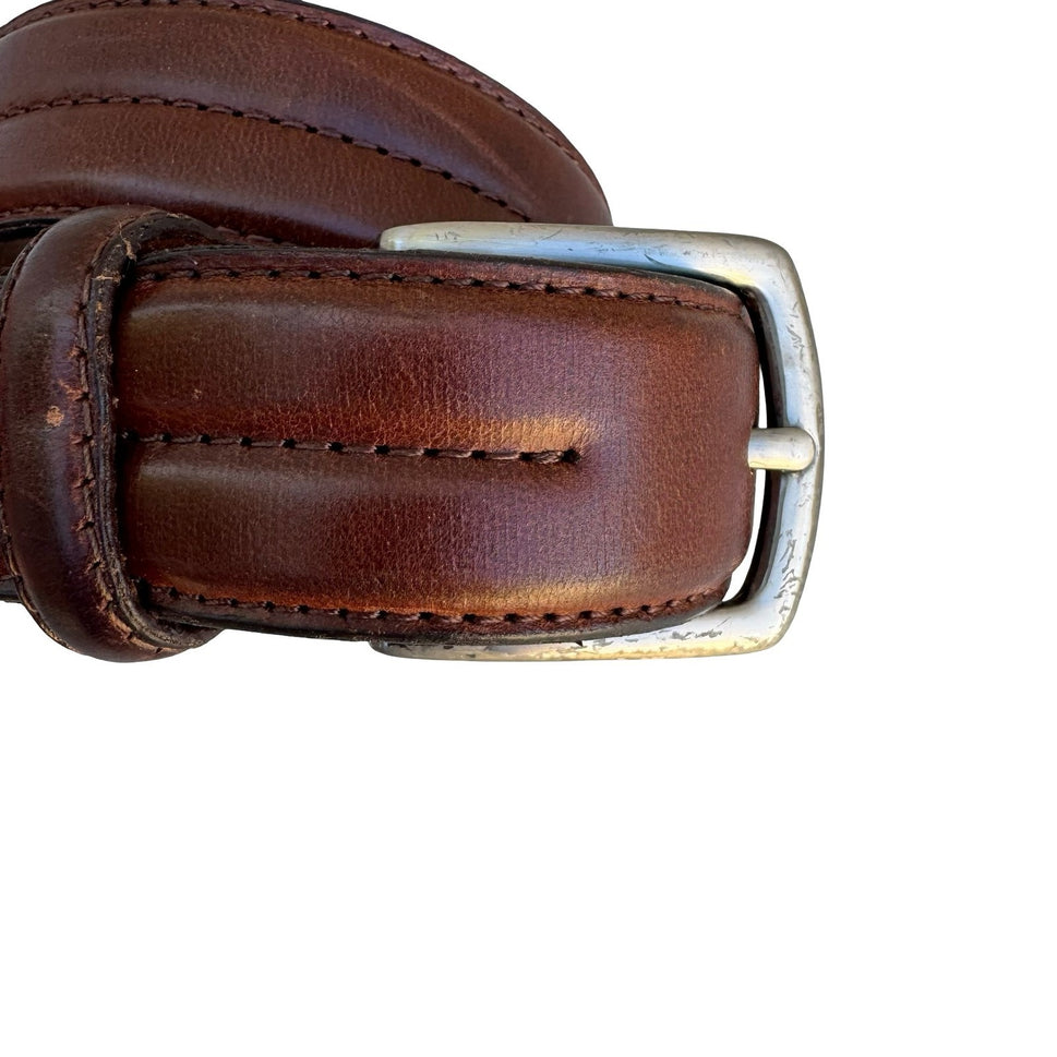HJ-20 Italian Oil-Tanned Cowhide Leather Belt Brown Size 34 Double Stitched