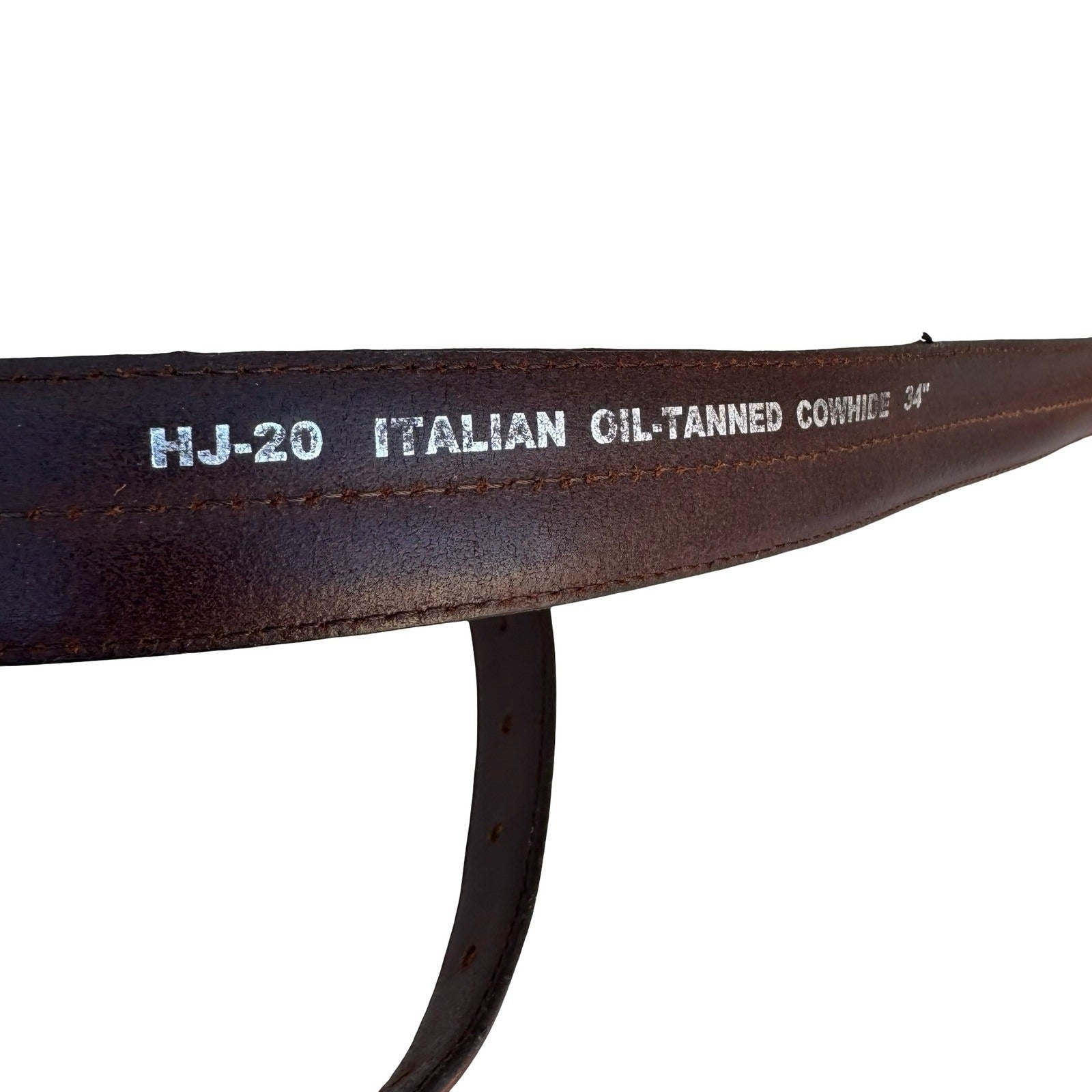 HJ-20 Italian Oil-Tanned Cowhide Leather Belt Brown Size 34 Double Stitched