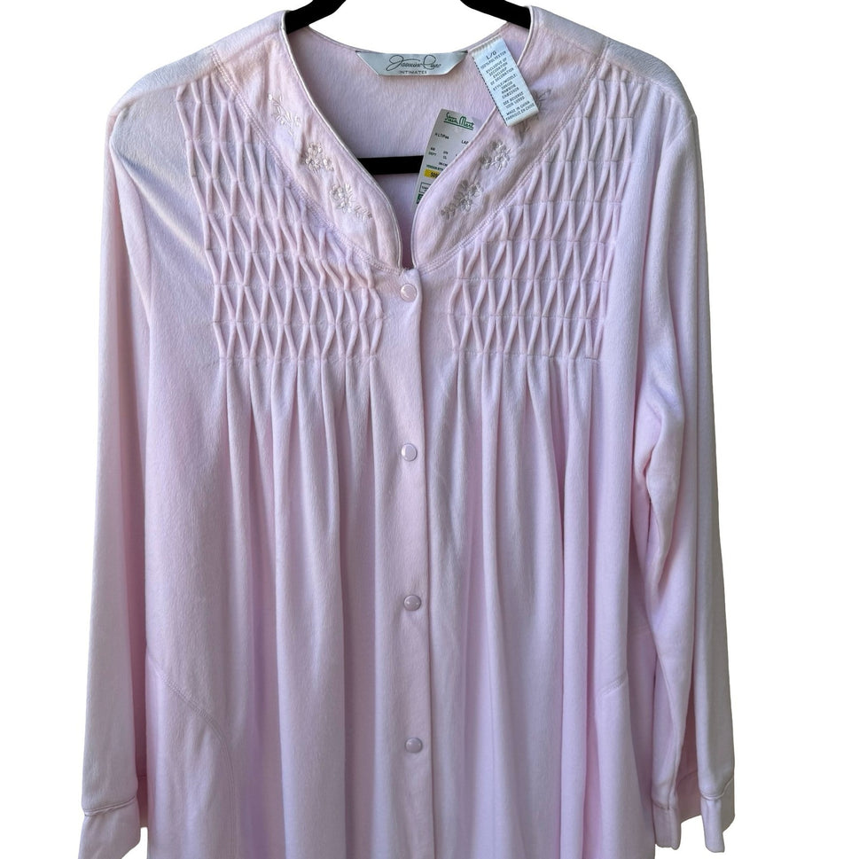 Jasmine Rose Coquette Grandmacore Pink Embroidered Smocked Fleece Robe L NWT