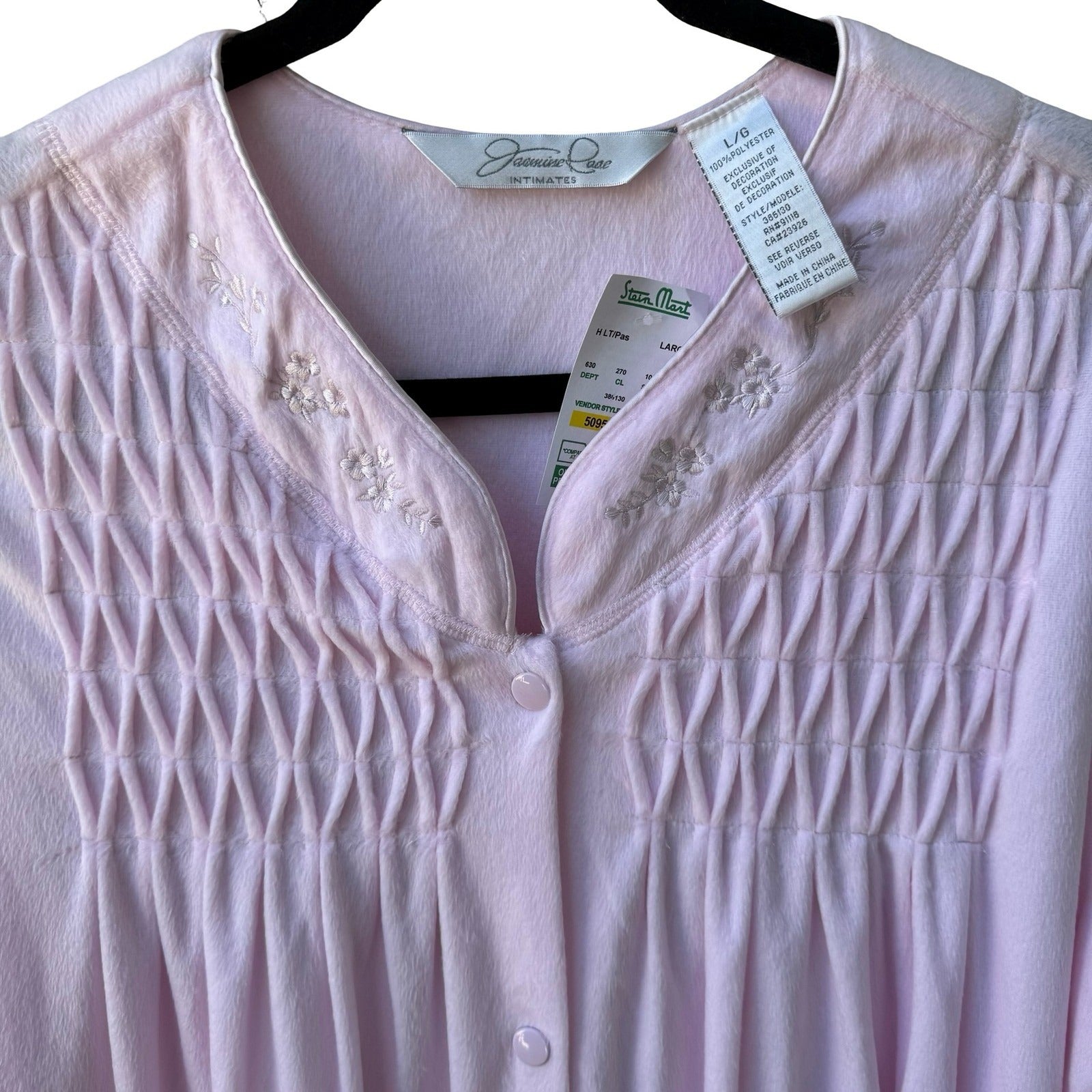 Jasmine Rose Coquette Grandmacore Pink Embroidered Smocked Fleece Robe L NWT