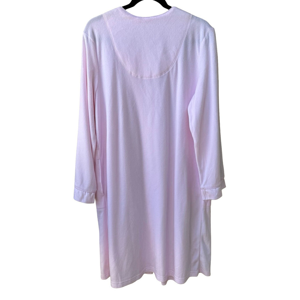Jasmine Rose Coquette Grandmacore Pink Embroidered Smocked Fleece Robe L NWT