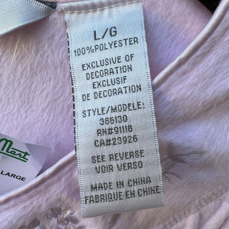 Jasmine Rose Coquette Grandmacore Pink Embroidered Smocked Fleece Robe L NWT
