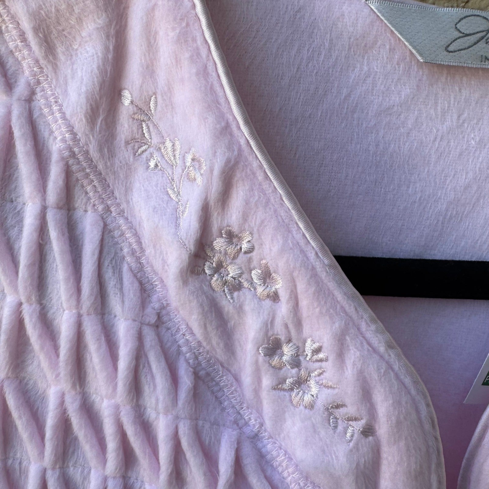 Jasmine Rose Coquette Grandmacore Pink Embroidered Smocked Fleece Robe L NWT