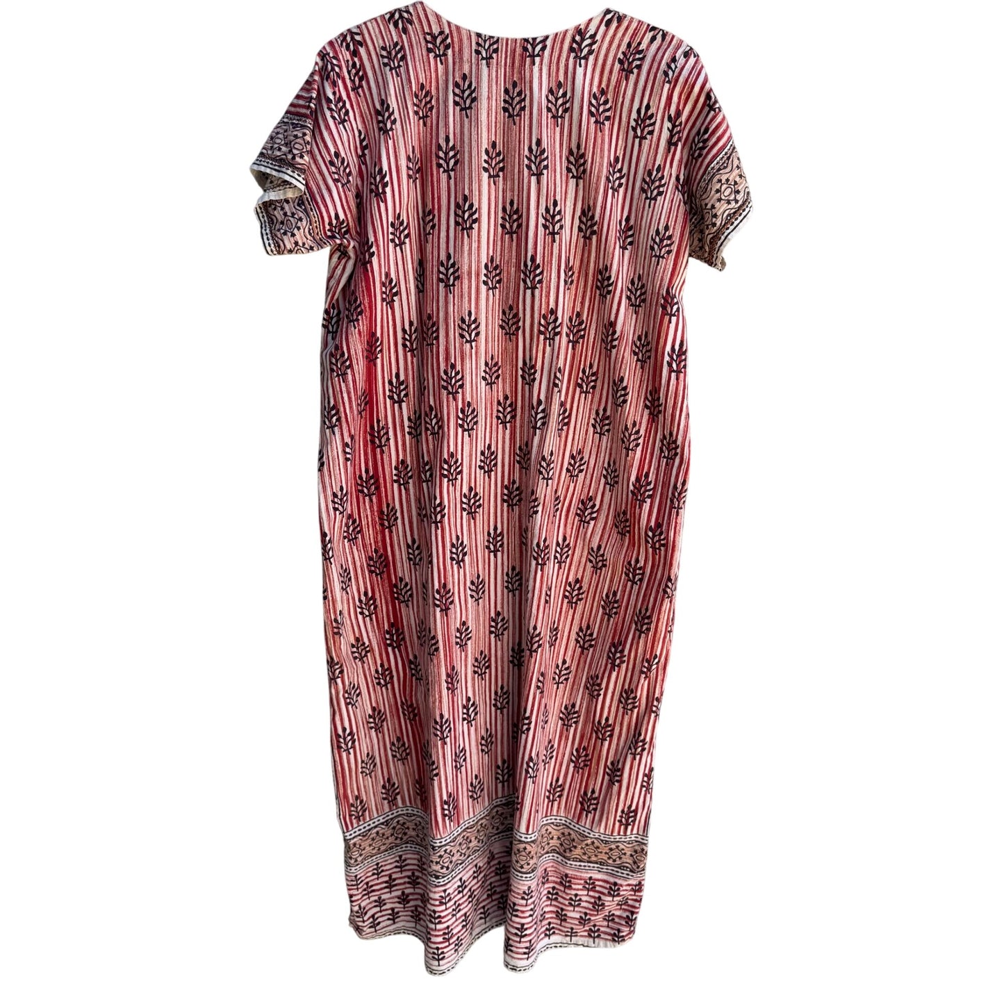 Vintage Embroidery Floral Striped Boho Festival Short Sleeve Kaftan Tunic Dress