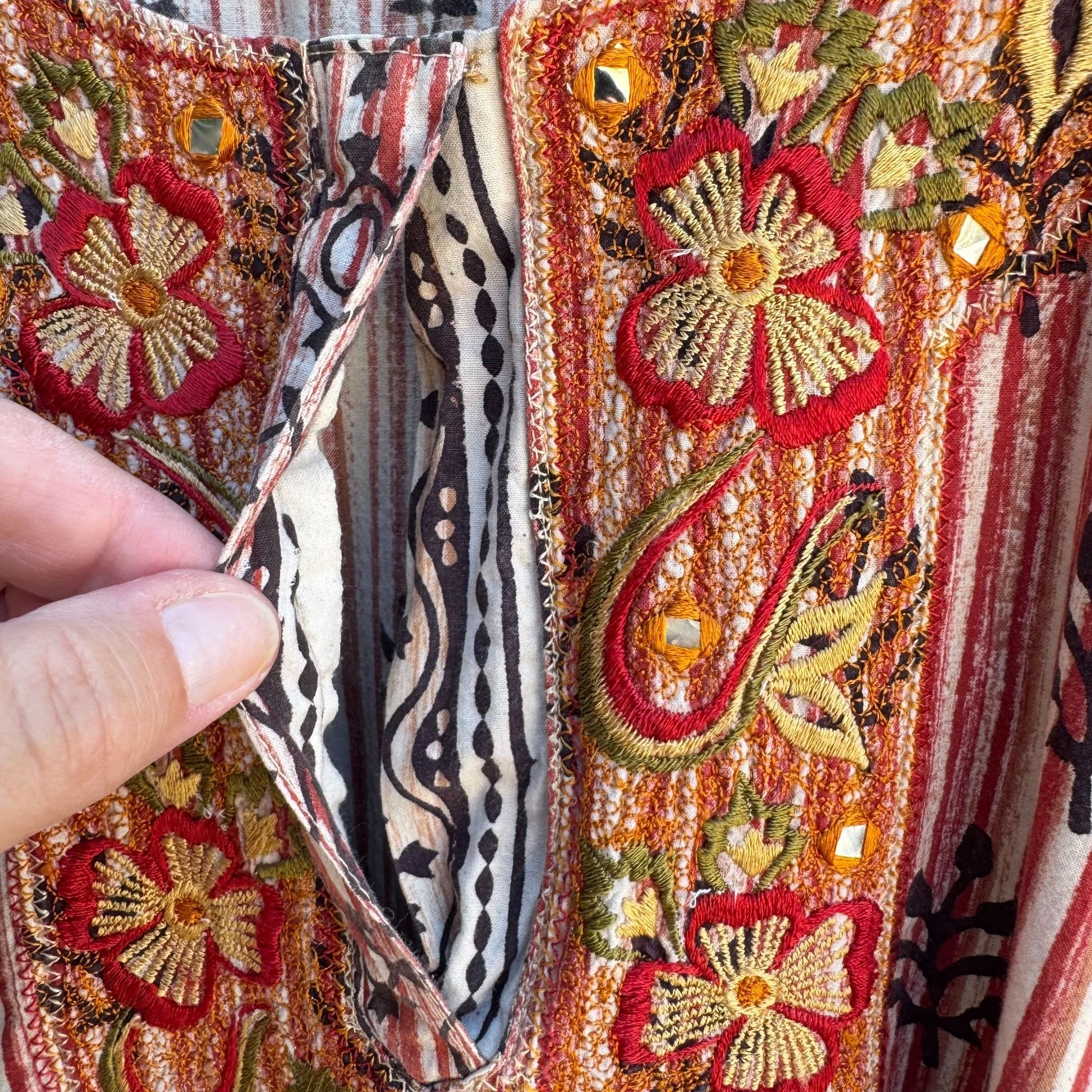 Vintage Embroidery Floral Striped Boho Festival Short Sleeve Kaftan Tunic Dress