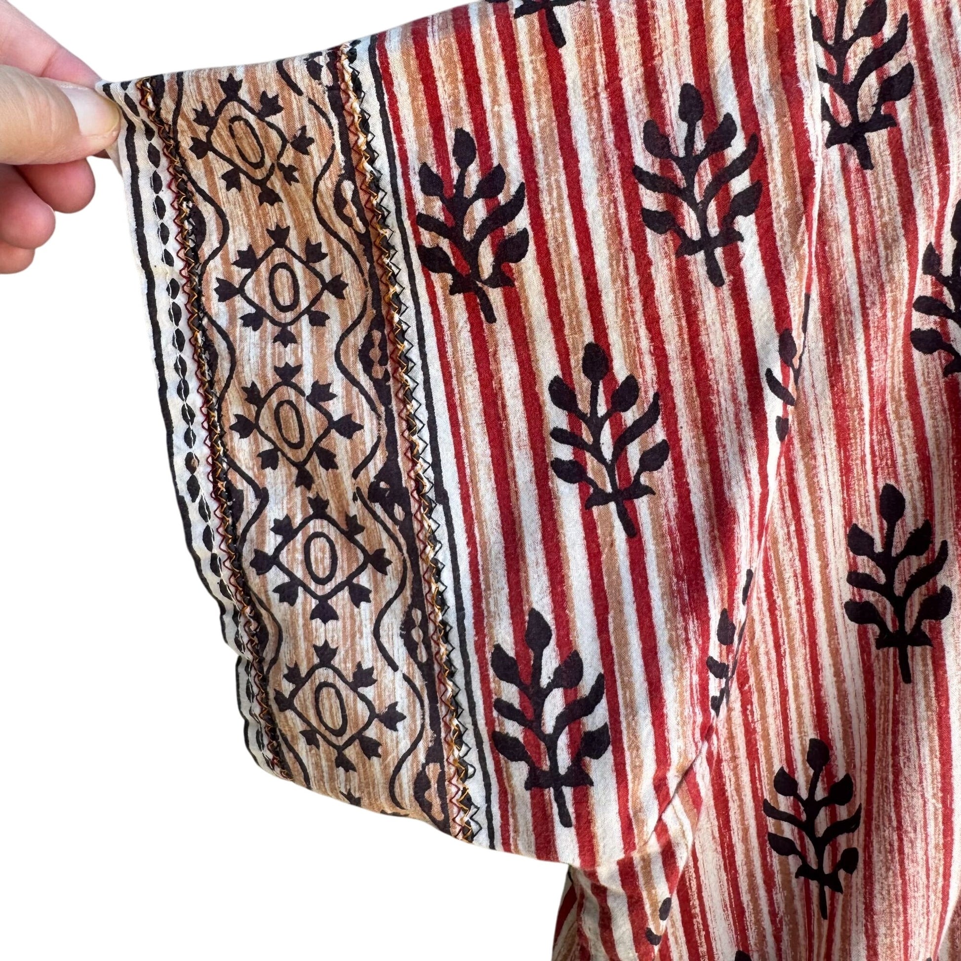 Vintage Embroidery Floral Striped Boho Festival Short Sleeve Kaftan Tunic Dress