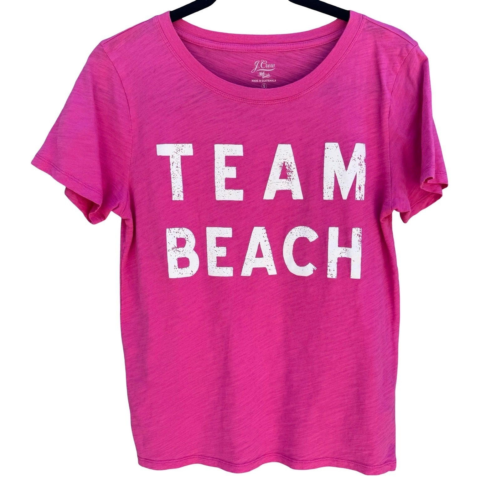 J. Crew Womens S Team Beach Graphic Shirt Pink Slub Cotton Coastal Barbiecore