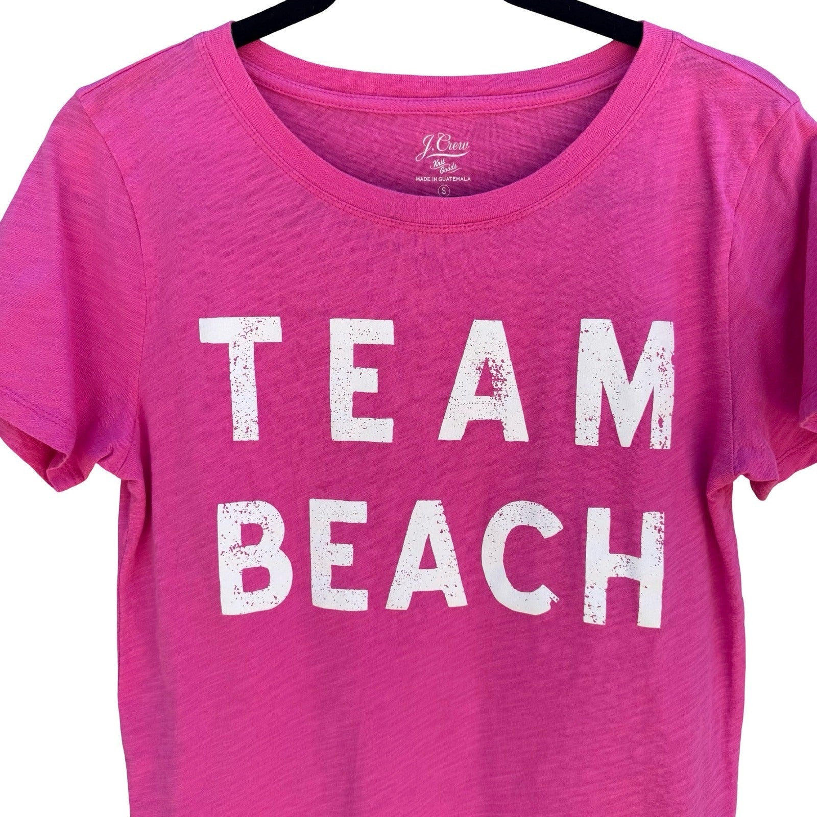 J. Crew Womens S Team Beach Graphic Shirt Pink Slub Cotton Coastal Barbiecore