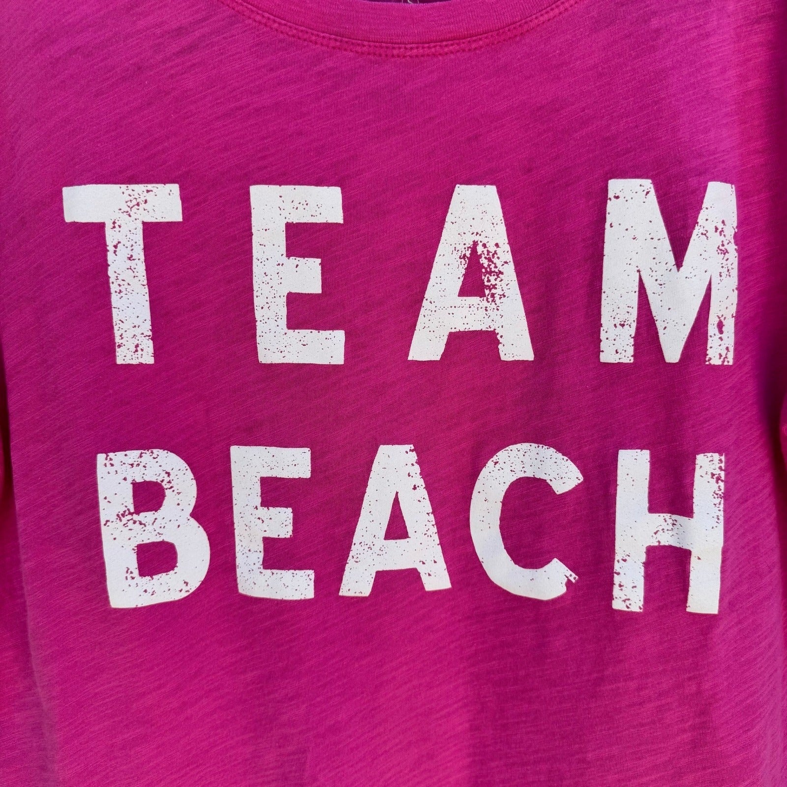 J. Crew Womens S Team Beach Graphic Shirt Pink Slub Cotton Coastal Barbiecore