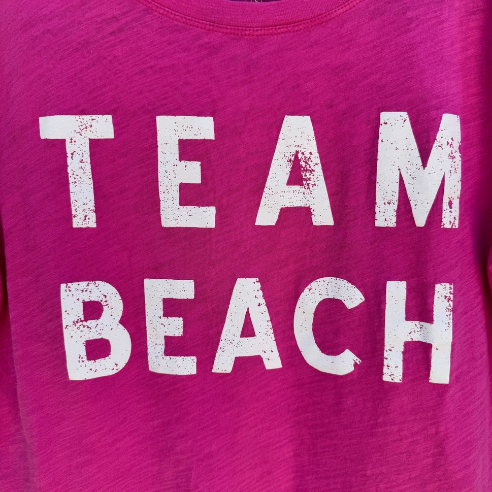 J. Crew Womens S Team Beach Graphic Shirt Pink Slub Cotton Coastal Barbiecore