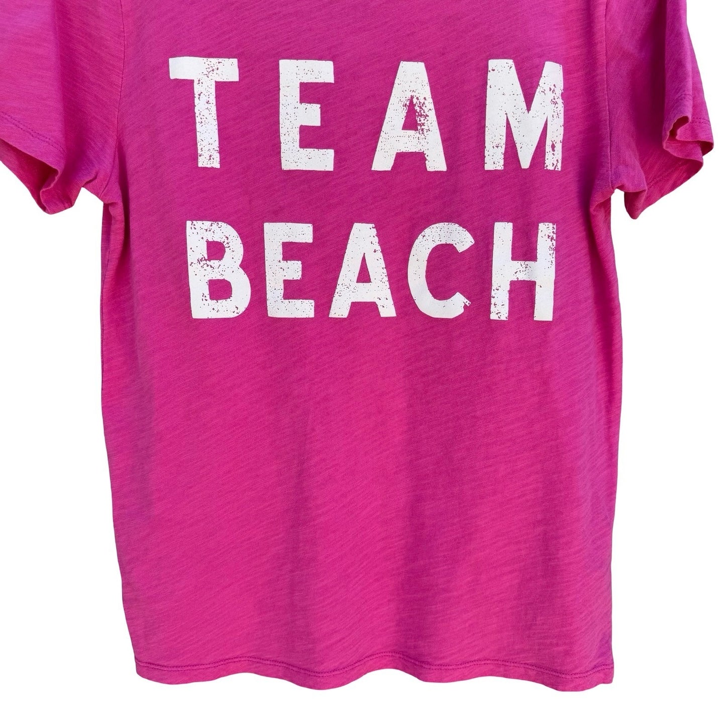 J. Crew Womens S Team Beach Graphic Shirt Pink Slub Cotton Coastal Barbiecore