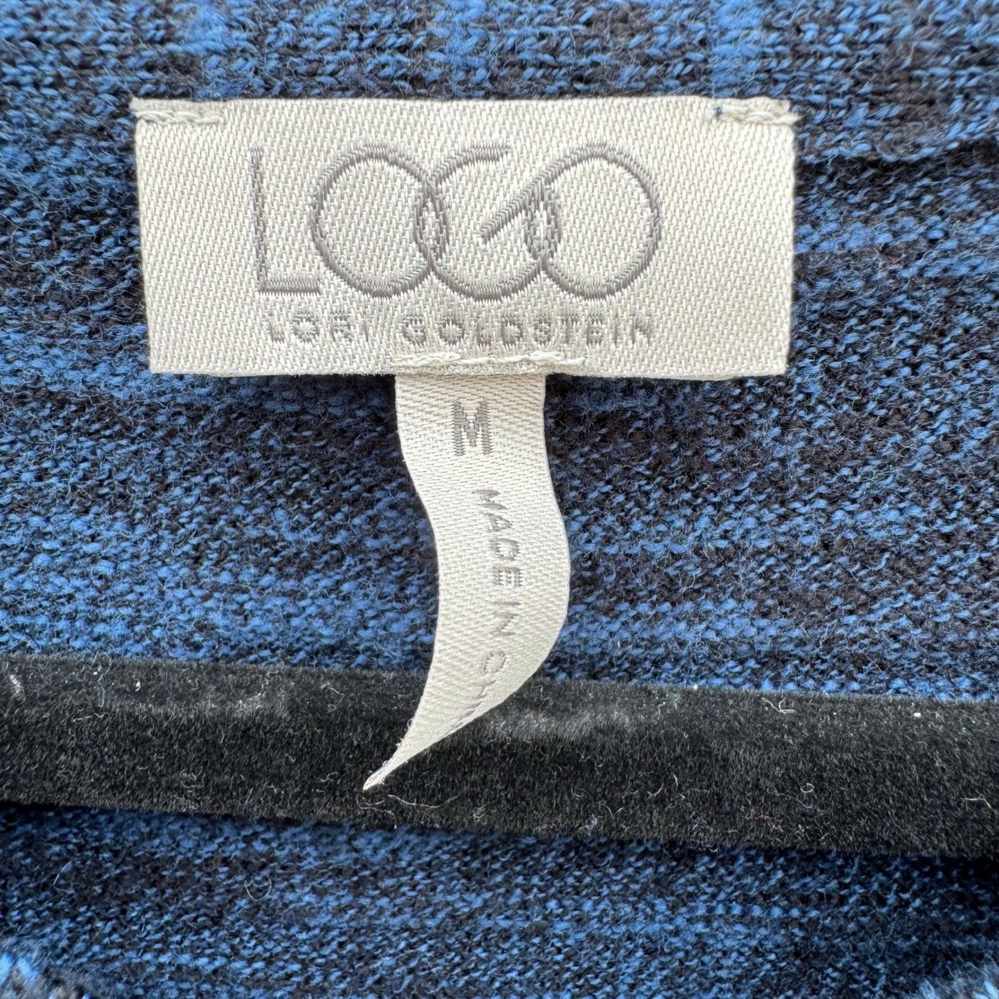 LOGO Lori Goldstein Womens Blue Marled V-Neck Sharkbite Hem Sweater Pockets M