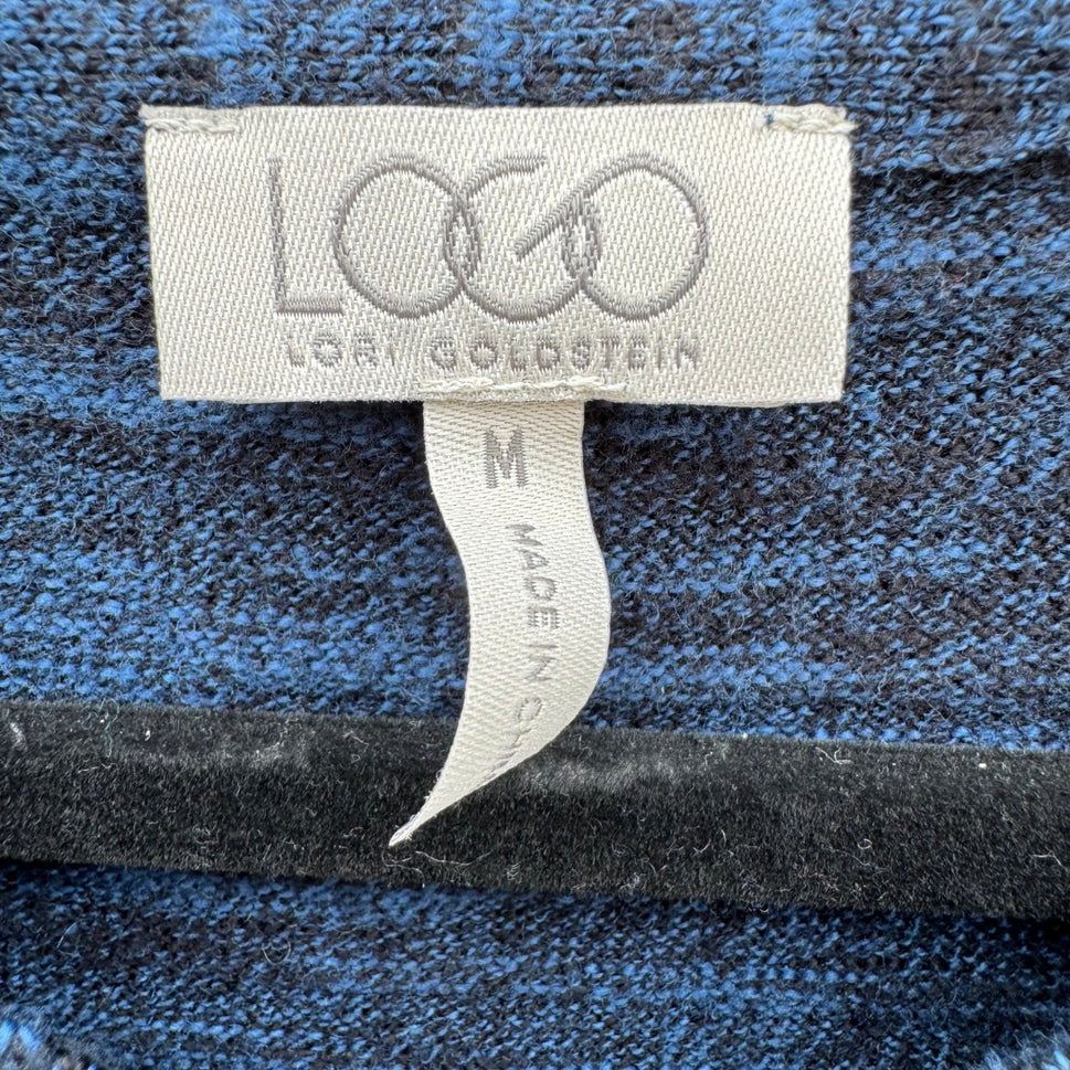 LOGO Lori Goldstein Womens Blue Marled V-Neck Sharkbite Hem Sweater Pockets M