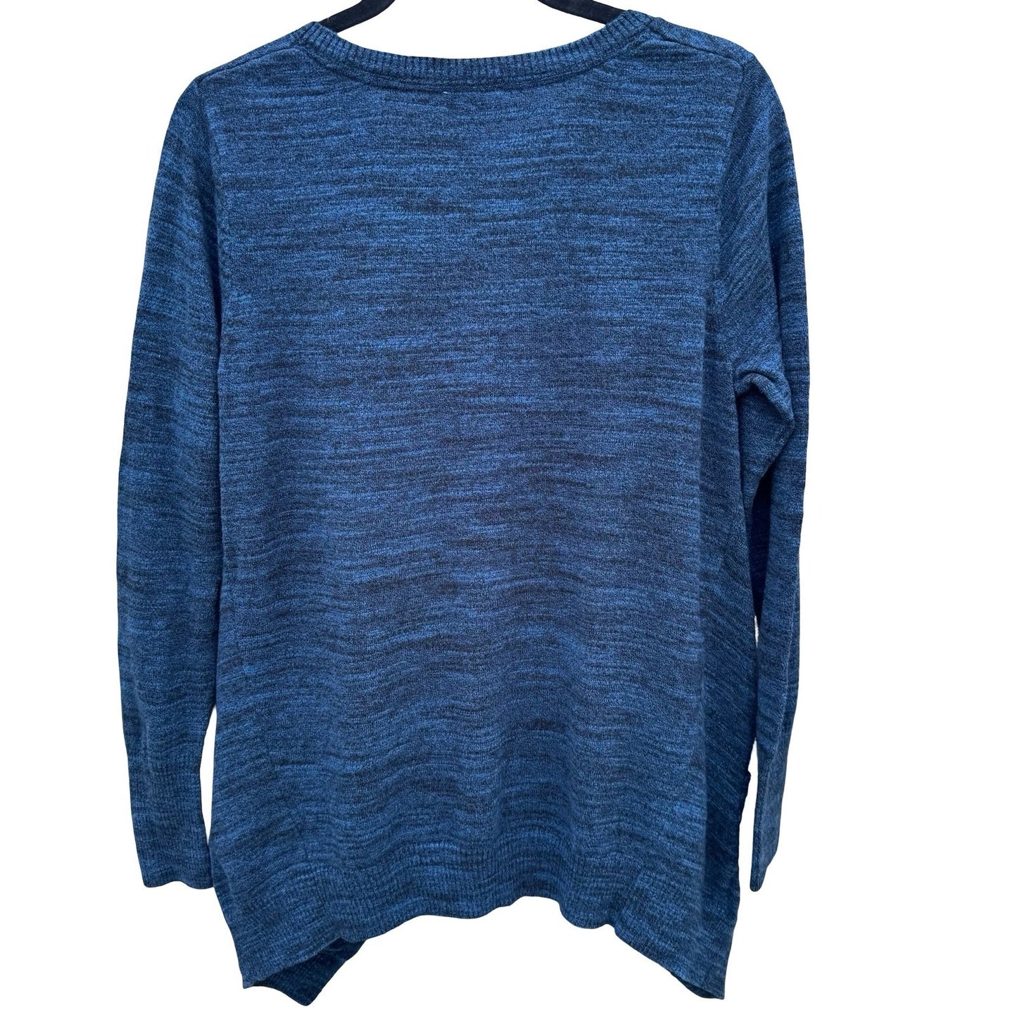 LOGO Lori Goldstein Womens Blue Marled V-Neck Sharkbite Hem Sweater Pockets M