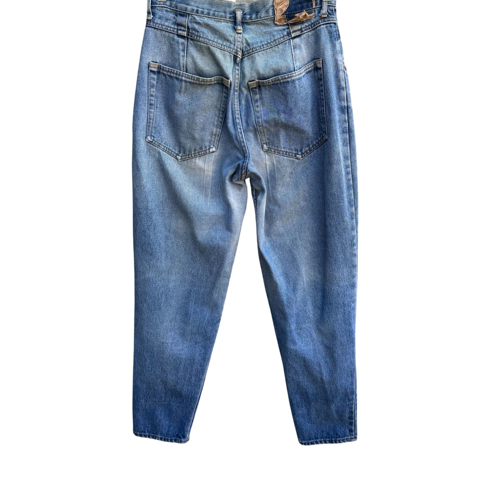 Freego Vintage 80s Womens High-Waisted Pleated Light Blue Worn Denim Jeans 28x31