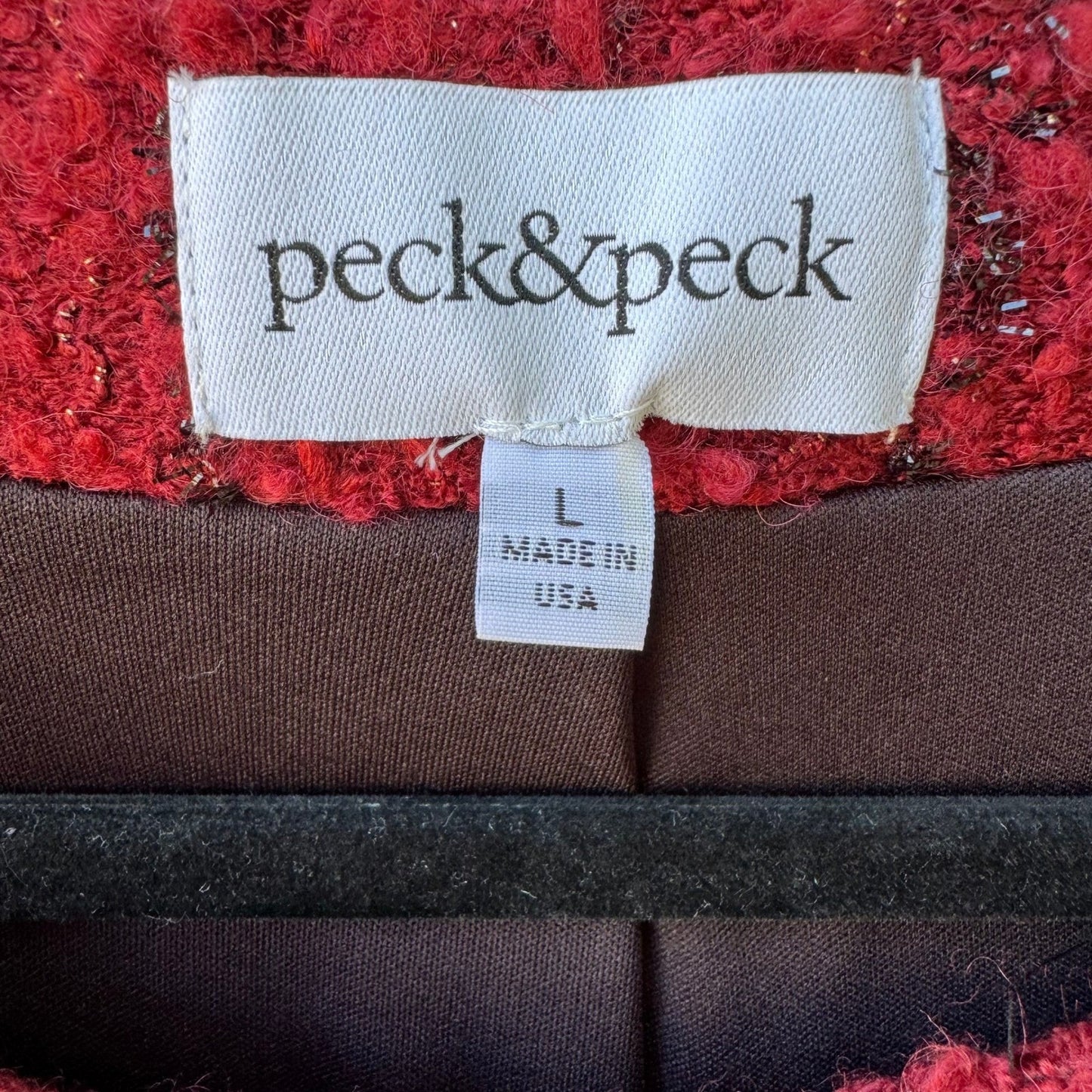 Peck & Peck Twee Quiet Luxury Bouclé Wool Blend Zip Jacket Faux Leather Trim L