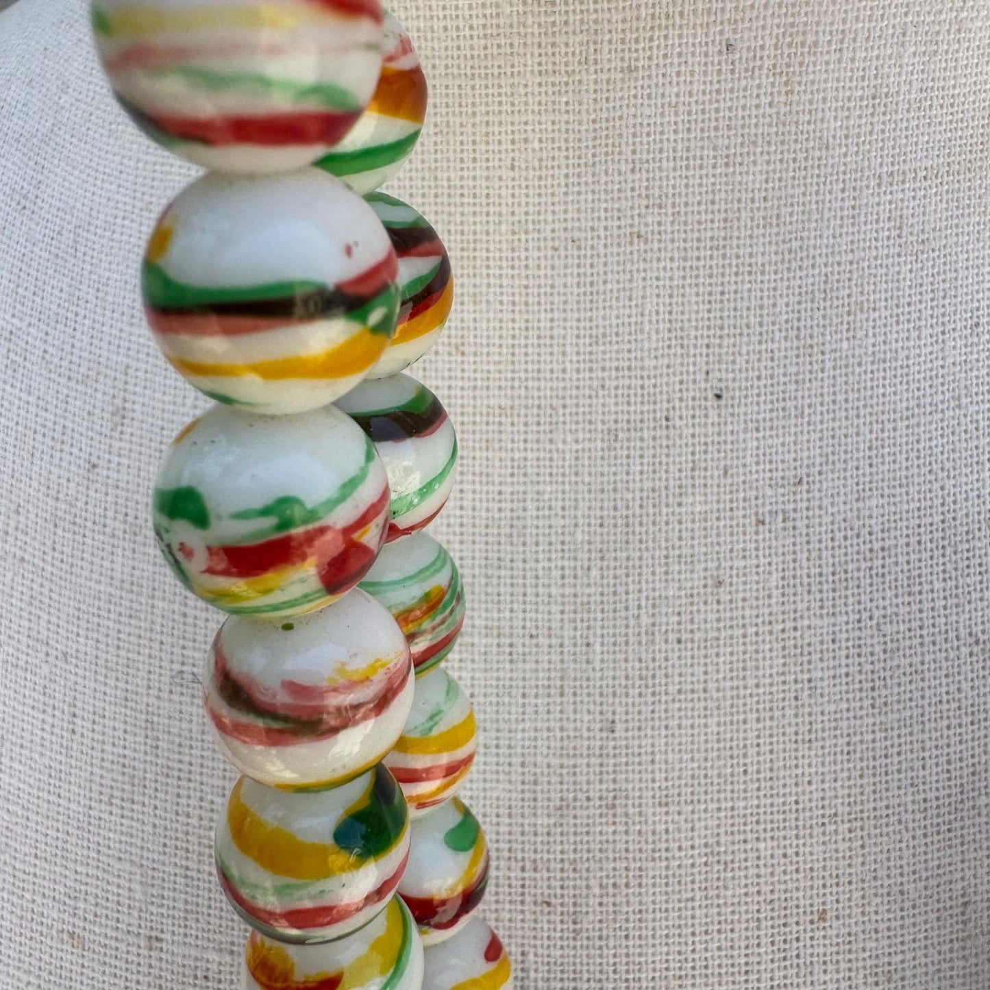 Hand Painted Striped Glass Bead Necklace Yellow Tassel Chinese Knot Multicolor