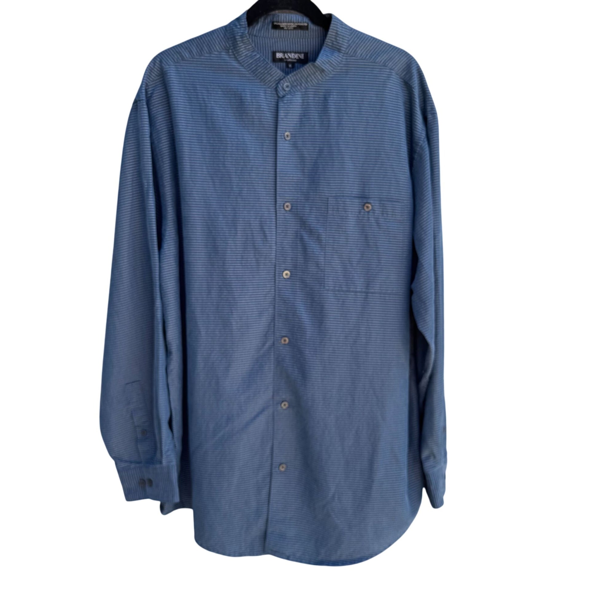 Brandini Le Collezioni Blue Pinstripe Mandarin Collar Button-Up Shirt Mens XL