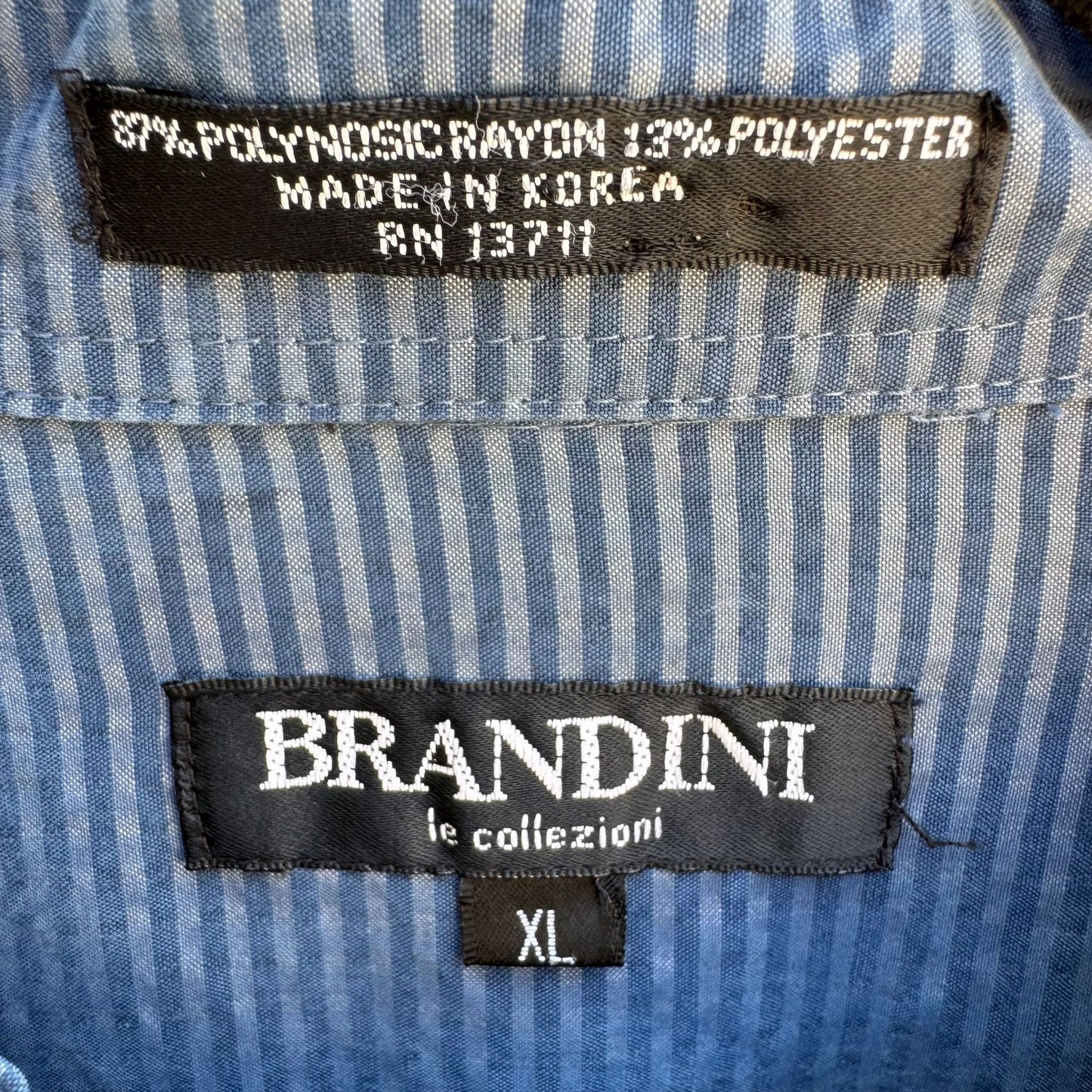 Brandini Le Collezioni Blue Pinstripe Mandarin Collar Button-Up Shirt Mens XL