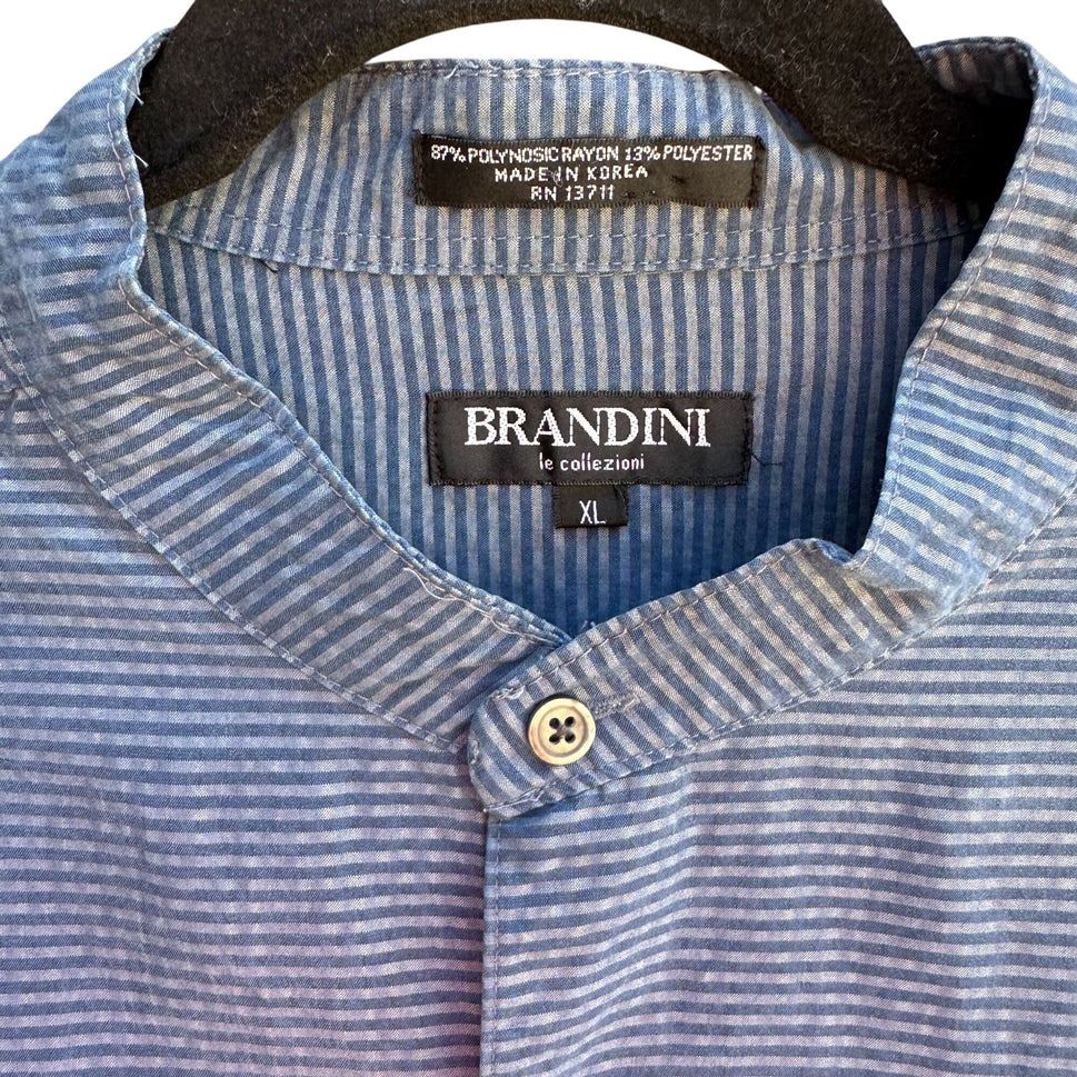 Brandini Le Collezioni Blue Pinstripe Mandarin Collar Button-Up Shirt Mens XL