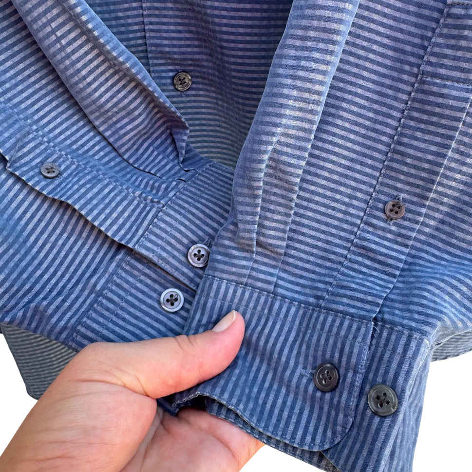 Brandini Le Collezioni Blue Pinstripe Mandarin Collar Button-Up Shirt Mens XL