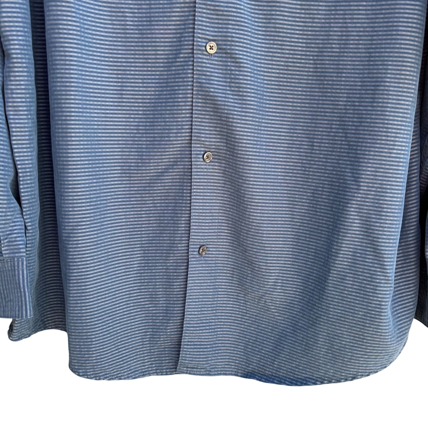 Brandini Le Collezioni Blue Pinstripe Mandarin Collar Button-Up Shirt Mens XL