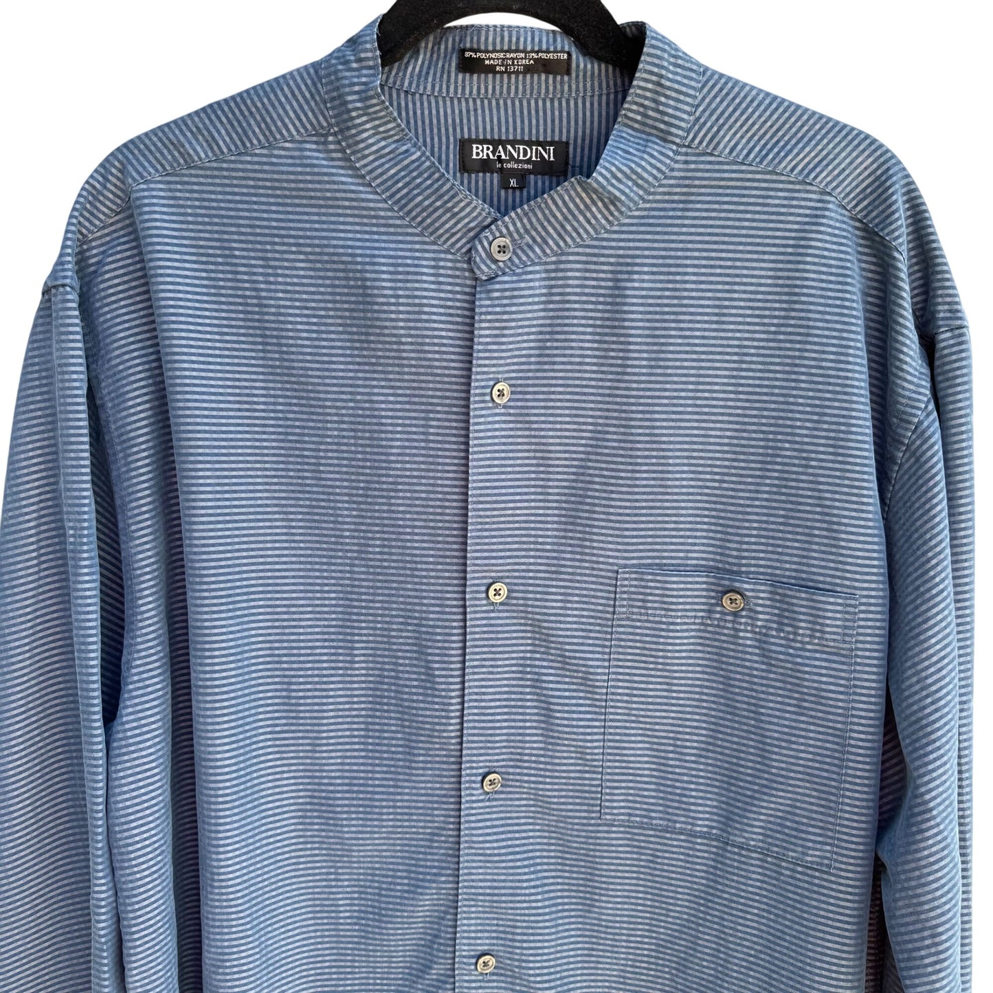 Brandini Le Collezioni Blue Pinstripe Mandarin Collar Button-Up Shirt Mens XL