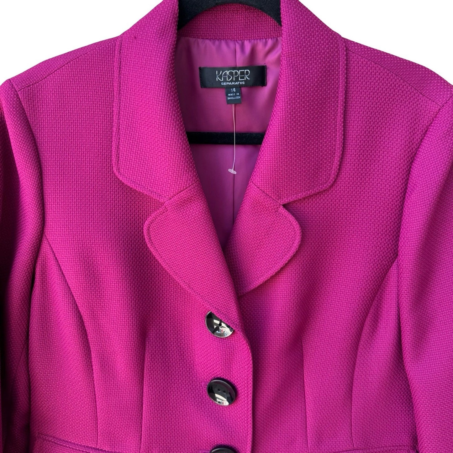 Kasper Raspberry Pink Textured Power Suit Professional Blazer Jacket 14 NEW