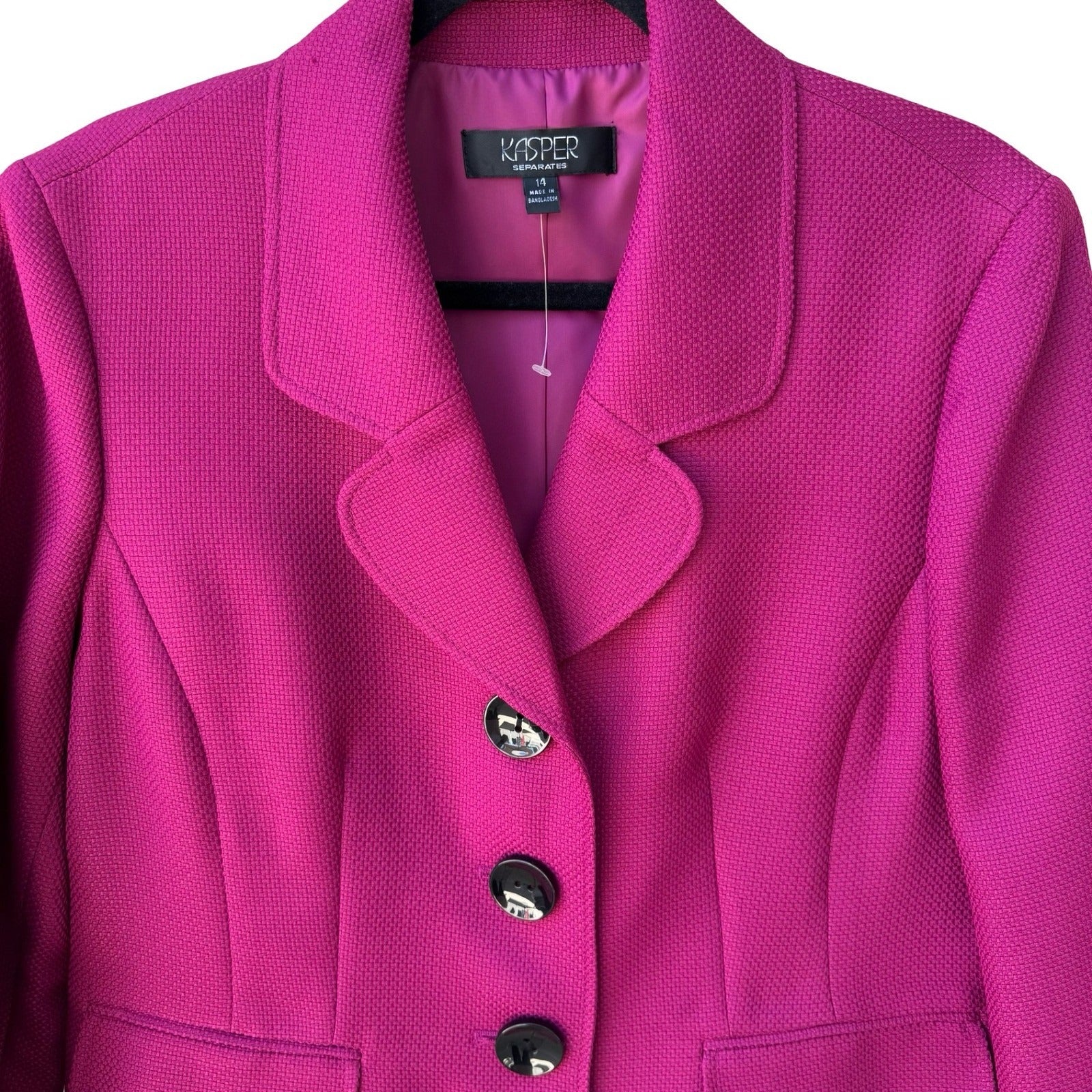 Kasper Raspberry Pink Textured Power Suit Professional Blazer Jacket 14 NEW