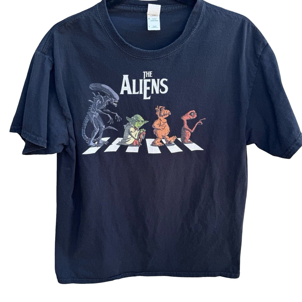 Fruit of the Loom The Aliens Abbey Road Parody T-Shirt Xenomorph Yoda Alf ET L