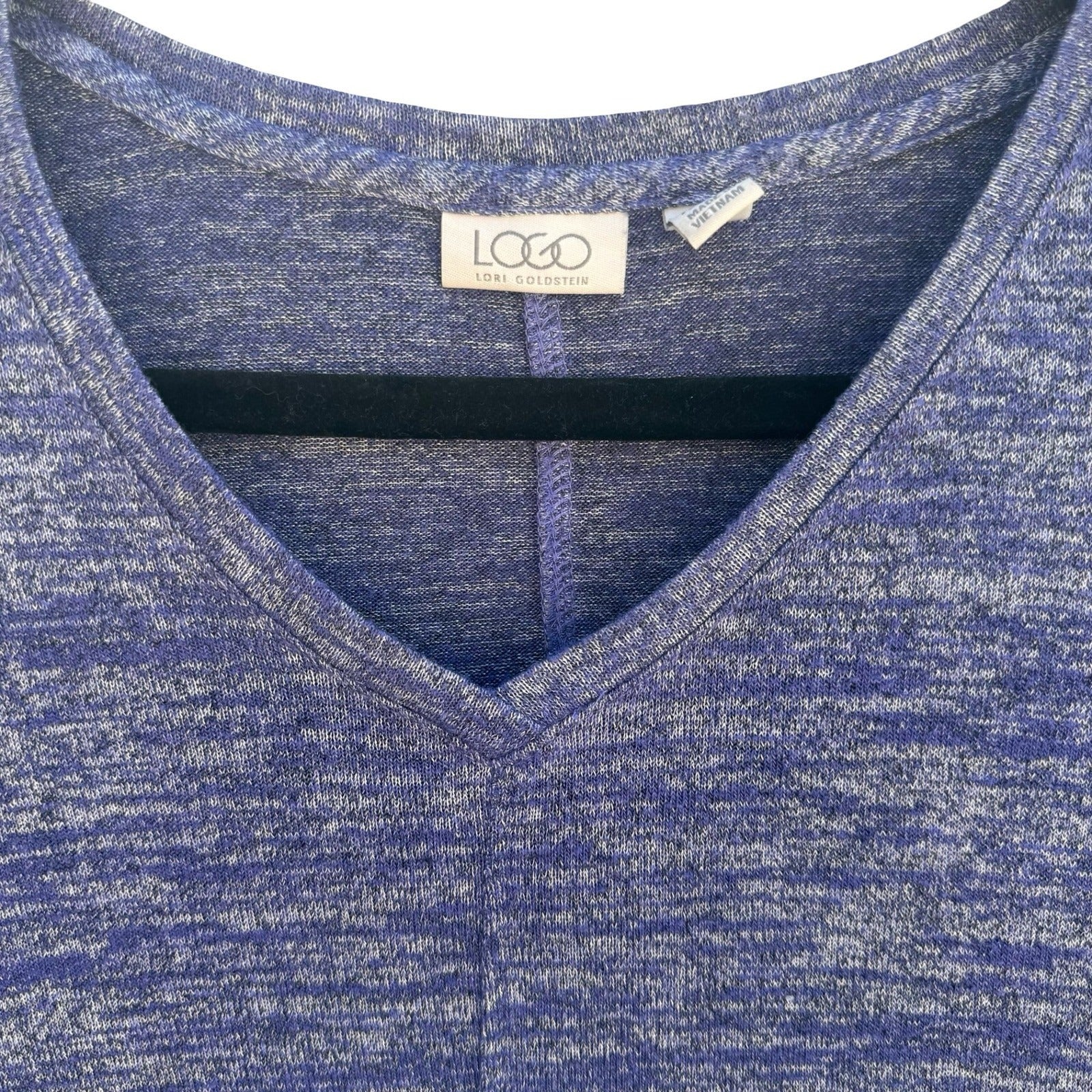 LOGO Lori Goldstein Purple Marled Knit V-Neck Tunic Top Lagenlook Loungewear M